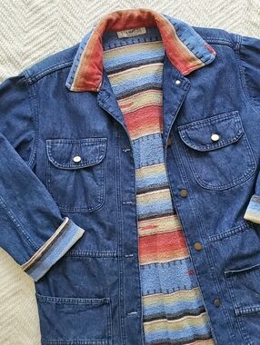 Vintage Stampede Southwestern Blanket Lined Denim Chore Coat